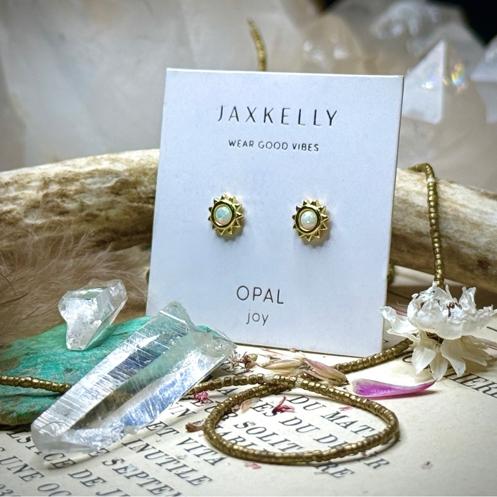 Jax Kelly 18k Gold Plated Australian Opal Sunburst Stud Earrings